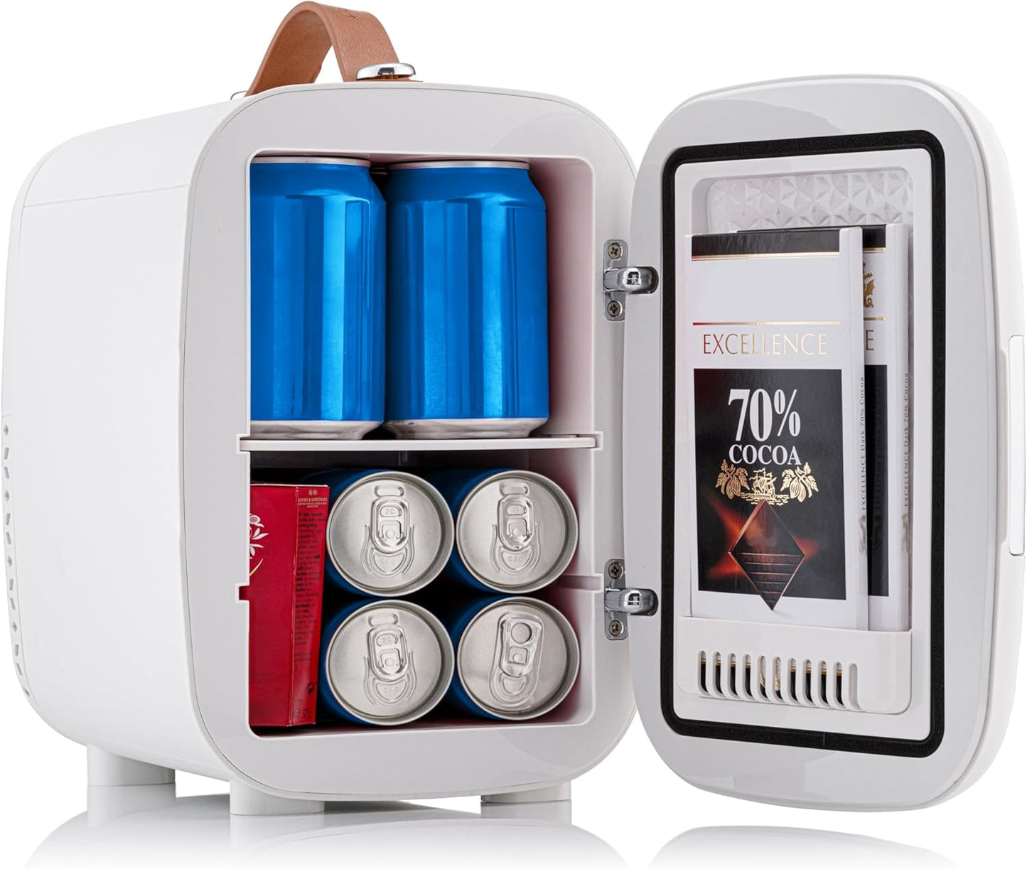 Pro4 Luxury Mini Fridge Cooler | 4 Litre / 6 Cans | AC and Exclusive USB Power Option | Portable Small Fridge for the Office, Bedroom, Car, Travel, Skincare & Cosmetics (White)